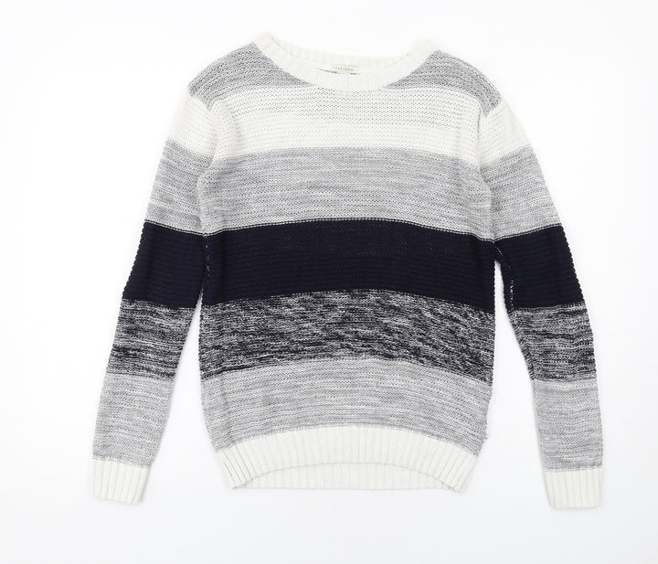 FOREVER 21 Womens Multicoloured Round Neck Striped Cotton Pullover Jumper Size S