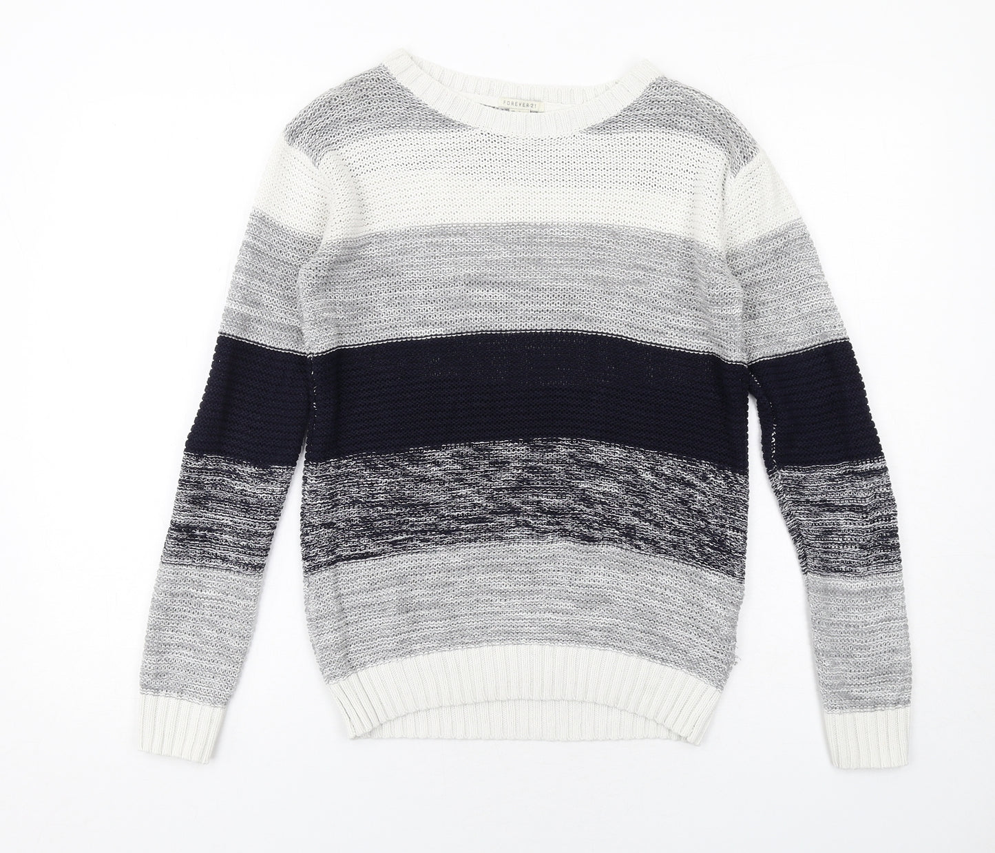 FOREVER 21 Womens Multicoloured Round Neck Striped Cotton Pullover Jumper Size S