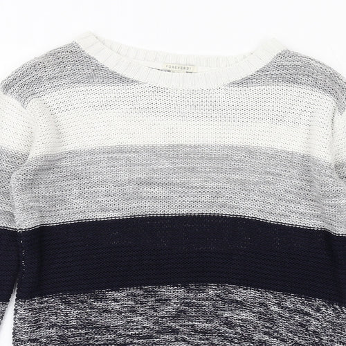 FOREVER 21 Womens Multicoloured Round Neck Striped Cotton Pullover Jumper Size S