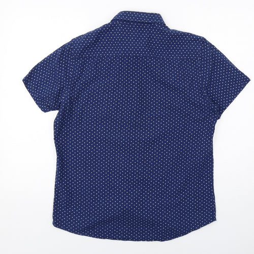 Red Herring Mens Blue Geometric Cotton Button-Up Size M Collared Button