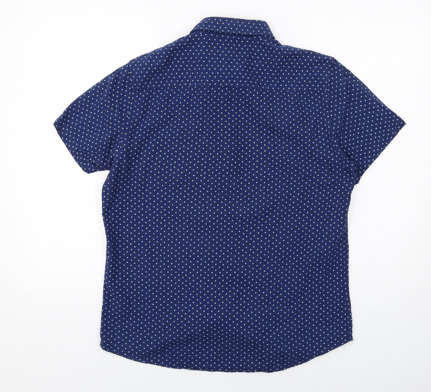 Red Herring Mens Blue Geometric Cotton Button-Up Size M Collared Button