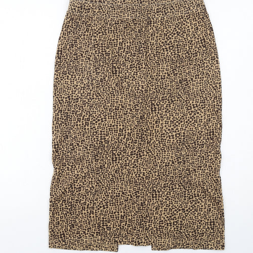 Oasis Womens Beige Animal Print Cotton Straight & Pencil Skirt Size L - Leopard pattern
