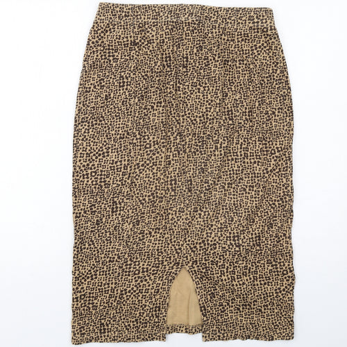 Oasis Womens Beige Animal Print Cotton Straight & Pencil Skirt Size L - Leopard pattern