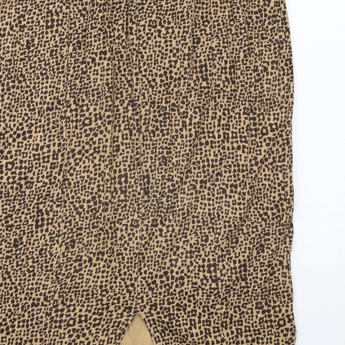 Oasis Womens Beige Animal Print Cotton Straight & Pencil Skirt Size L - Leopard pattern
