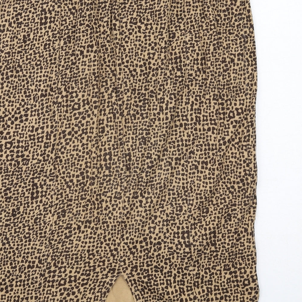 Oasis Womens Beige Animal Print Cotton Straight & Pencil Skirt Size L - Leopard pattern