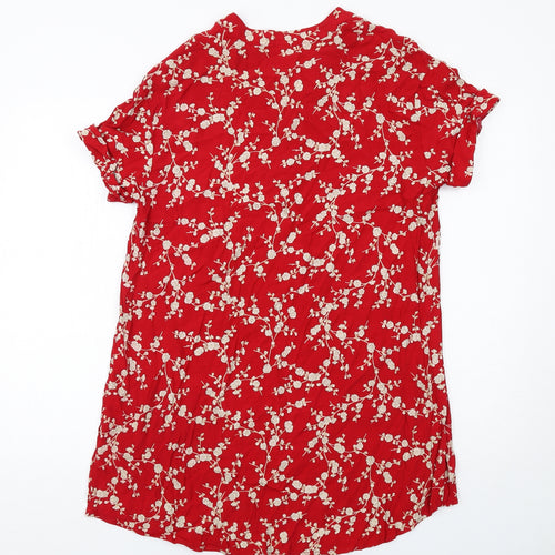 H&M Womens Red Floral Viscose A-Line Size 12 V-Neck Pullover