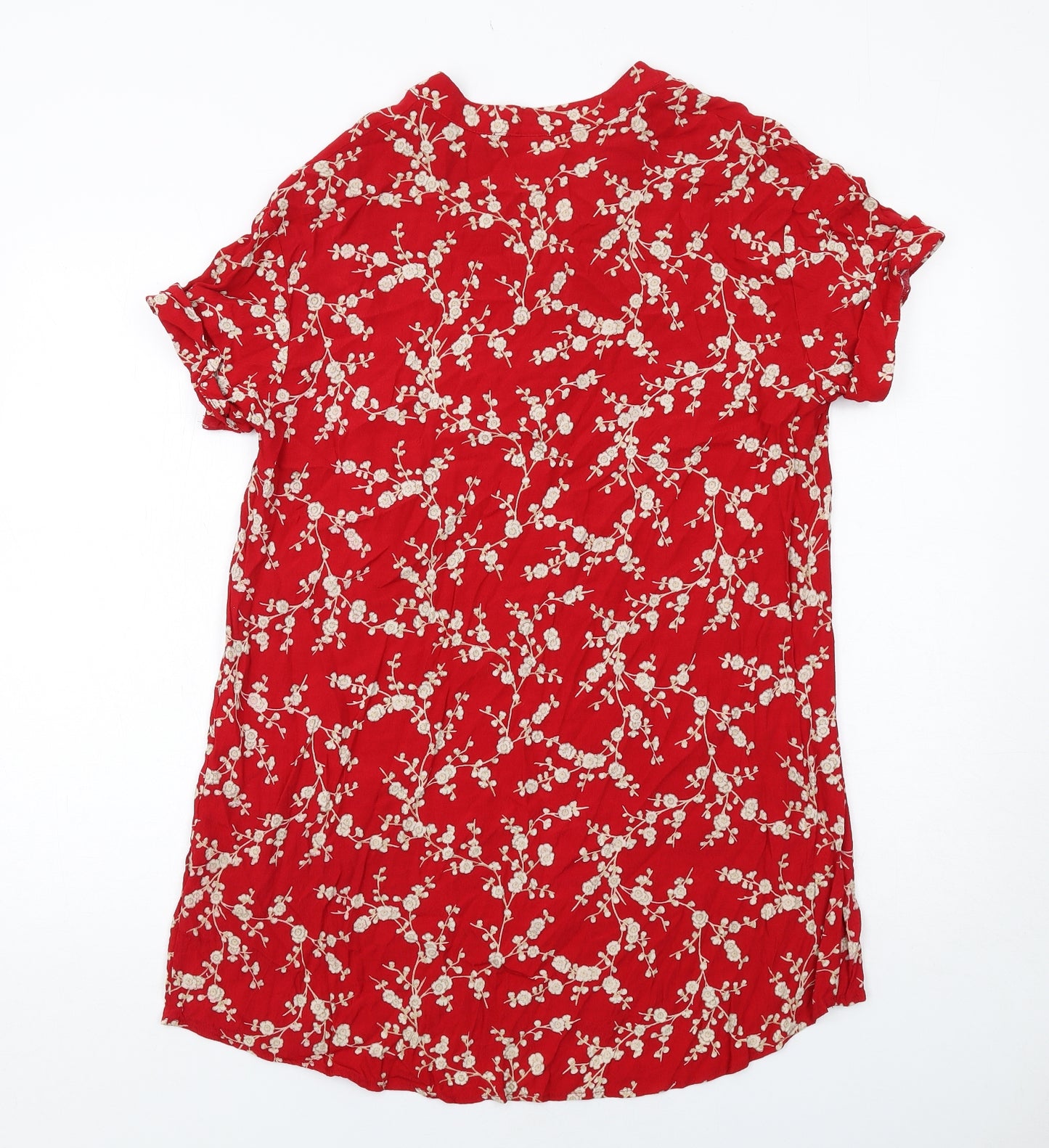 H&M Womens Red Floral Viscose A-Line Size 12 V-Neck Pullover