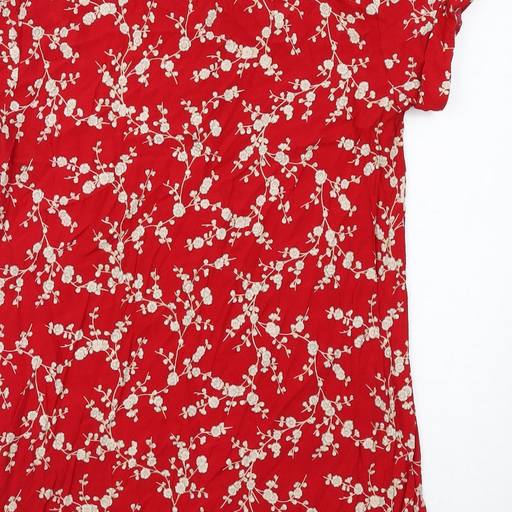 H&M Womens Red Floral Viscose A-Line Size 12 V-Neck Pullover