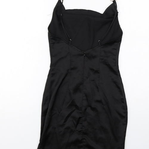 PRETTYLITTLETHING Womens Black Polyester Slip Dress Size 6 Cowl Neck Zip