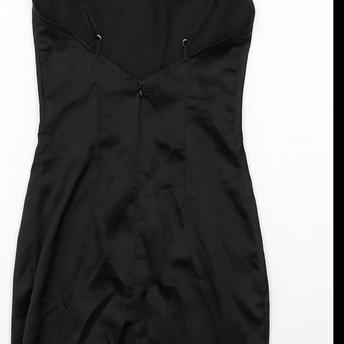 PRETTYLITTLETHING Womens Black Polyester Slip Dress Size 6 Cowl Neck Zip