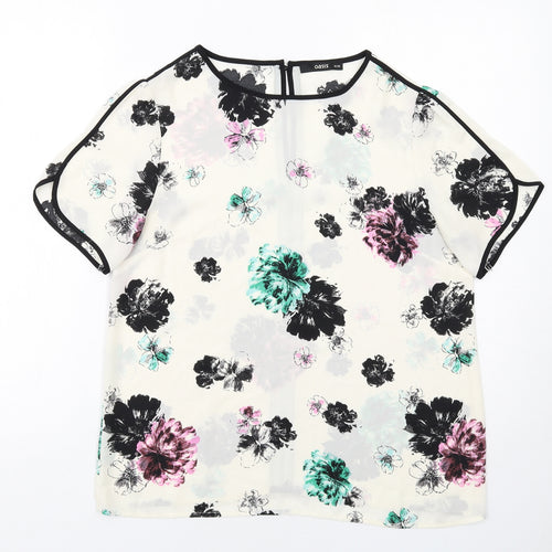 Oasis Womens Ivory Floral Polyester Basic Blouse Size 12 Round Neck