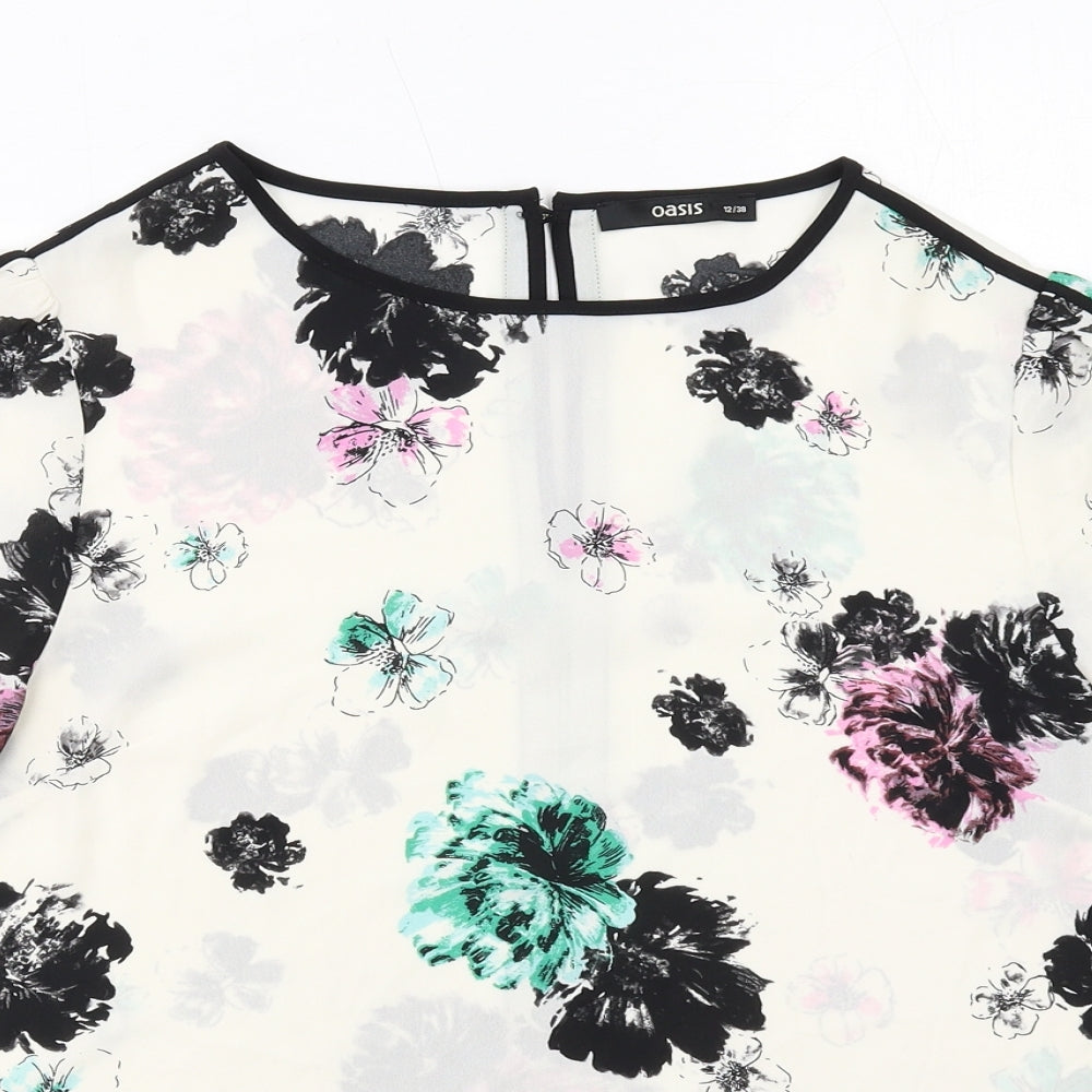 Oasis Womens Ivory Floral Polyester Basic Blouse Size 12 Round Neck