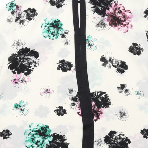 Oasis Womens Ivory Floral Polyester Basic Blouse Size 12 Round Neck