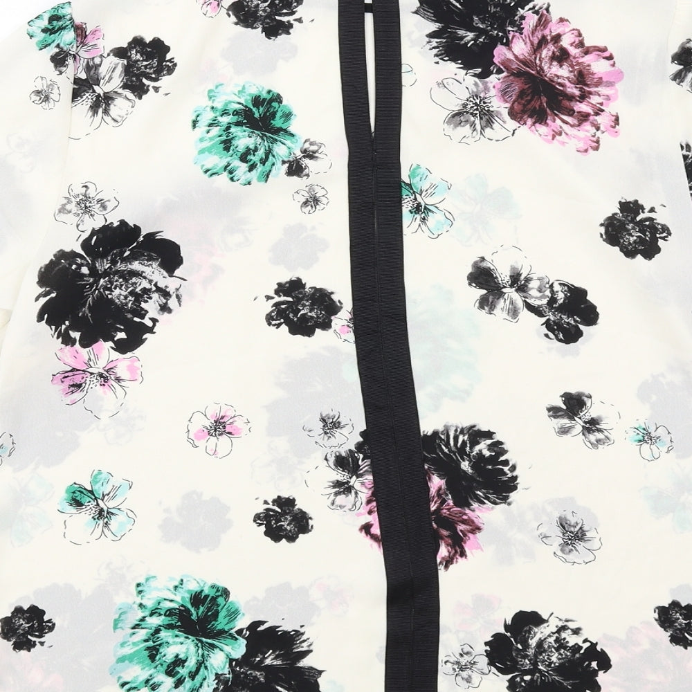 Oasis Womens Ivory Floral Polyester Basic Blouse Size 12 Round Neck