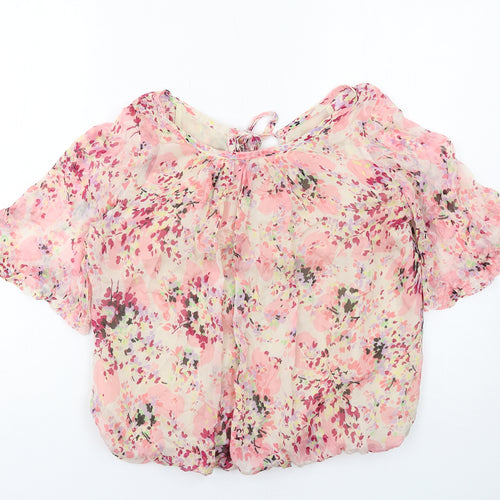 Marks and Spencer Womens Pink Geometric Silk Basic Blouse Size 10 Round Neck