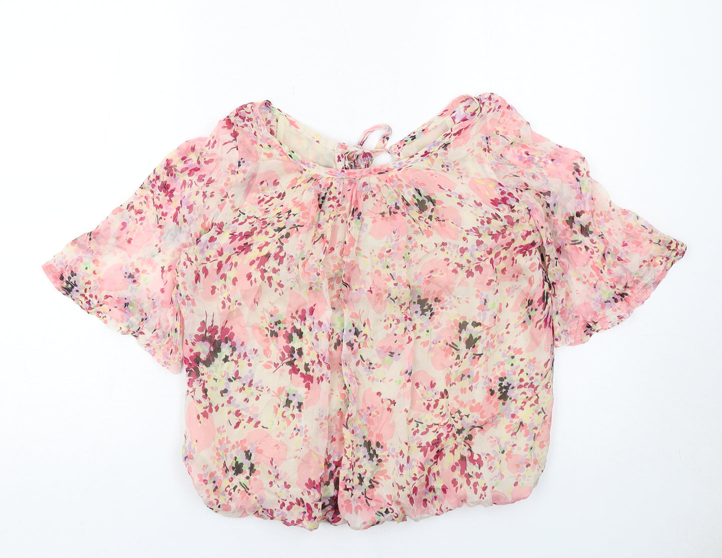 Marks and Spencer Womens Pink Geometric Silk Basic Blouse Size 10 Round Neck