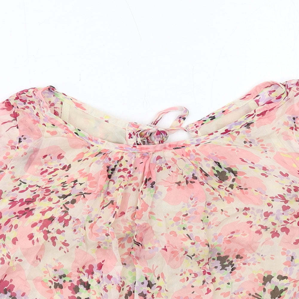 Marks and Spencer Womens Pink Geometric Silk Basic Blouse Size 10 Round Neck
