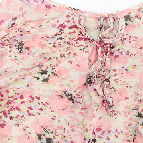Marks and Spencer Womens Pink Geometric Silk Basic Blouse Size 10 Round Neck
