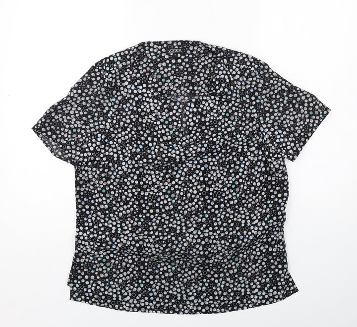 Vortex Womens Black Geometric Polyester Basic Blouse Size 12 Round Neck