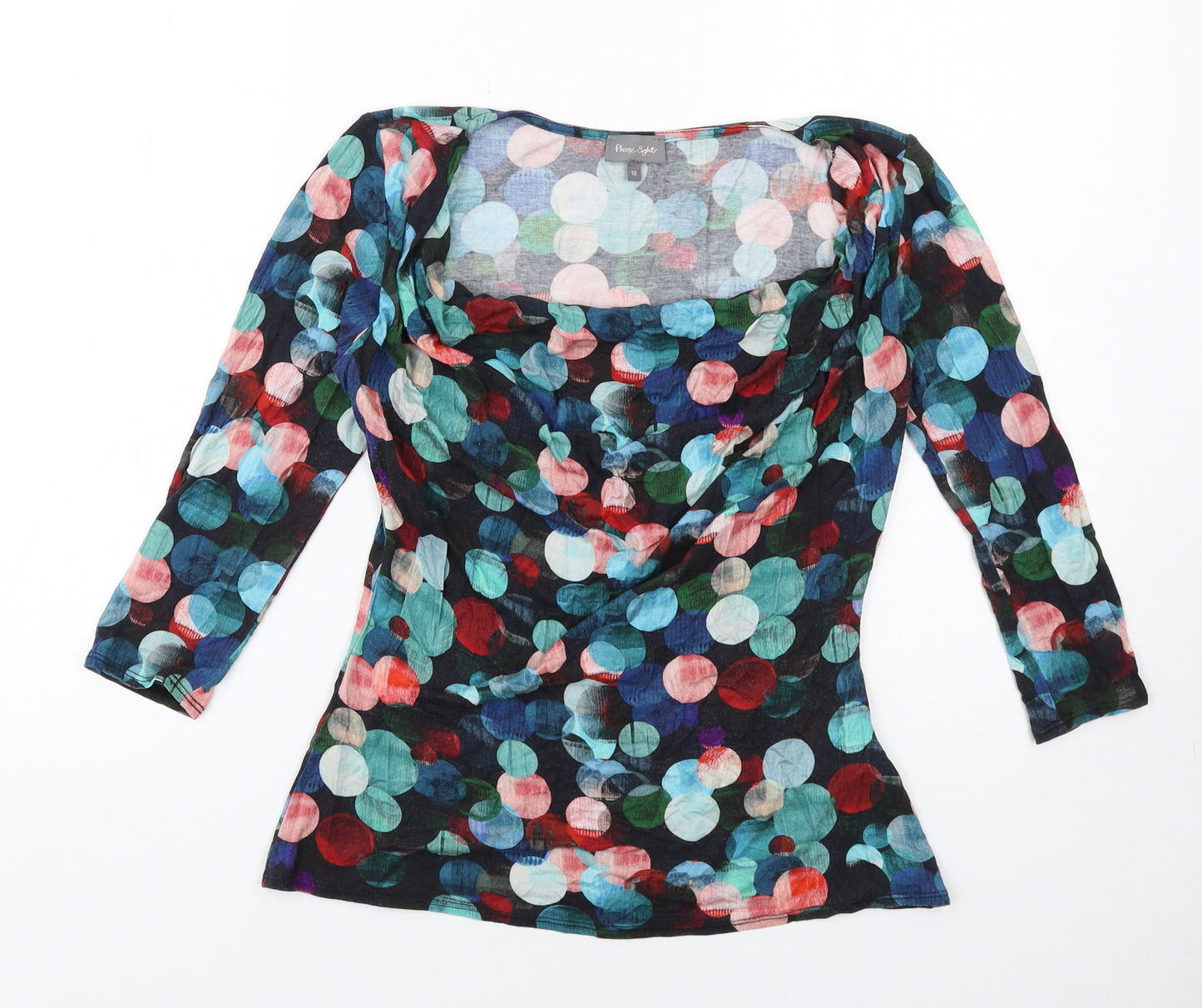 Phase Eight Womens Multicoloured Geometric Viscose Basic Blouse Size 12 Cowl Neck