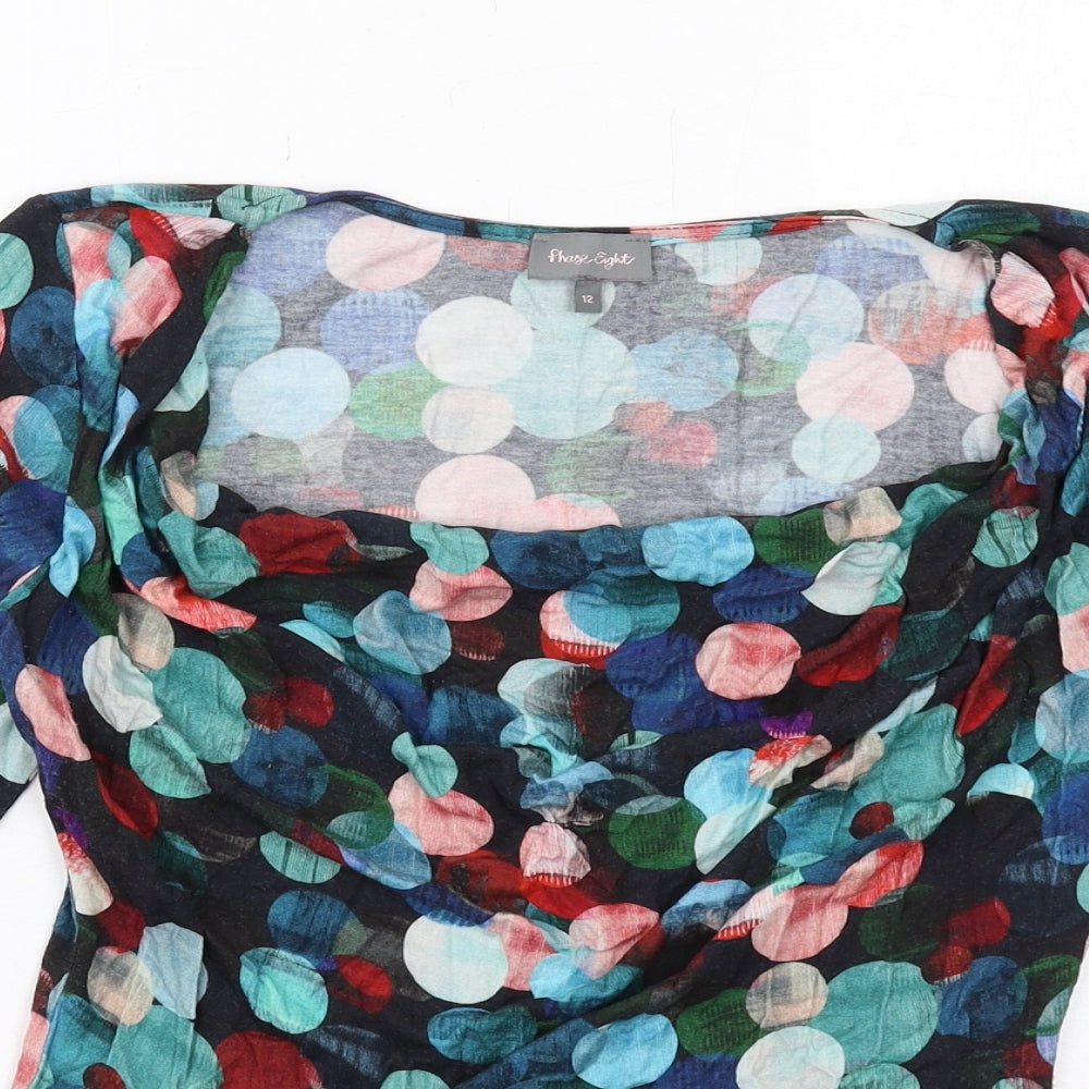 Phase Eight Womens Multicoloured Geometric Viscose Basic Blouse Size 12 Cowl Neck