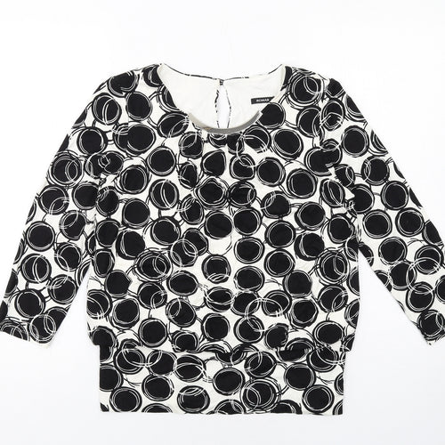 Roman Womens Black Geometric Viscose Basic Blouse Size 10 Round Neck