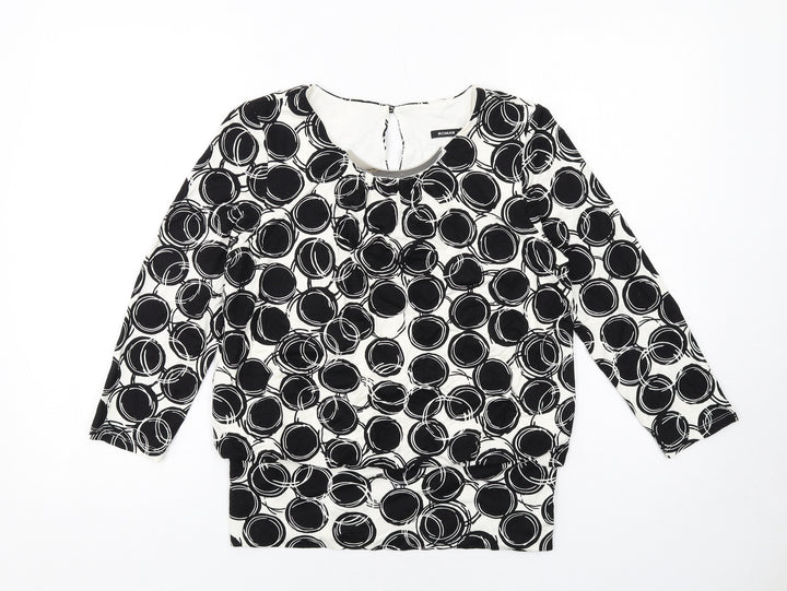 Roman Womens Black Geometric Viscose Basic Blouse Size 10 Round Neck