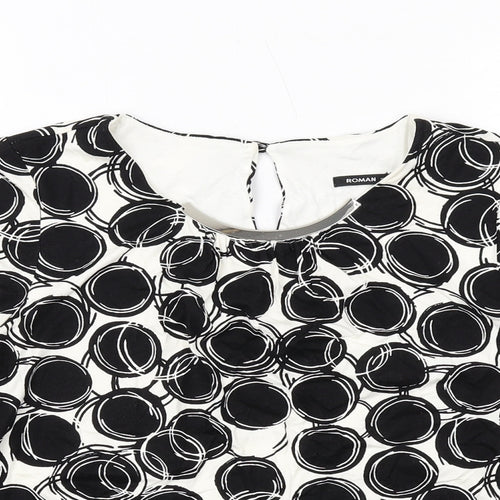 Roman Womens Black Geometric Viscose Basic Blouse Size 10 Round Neck