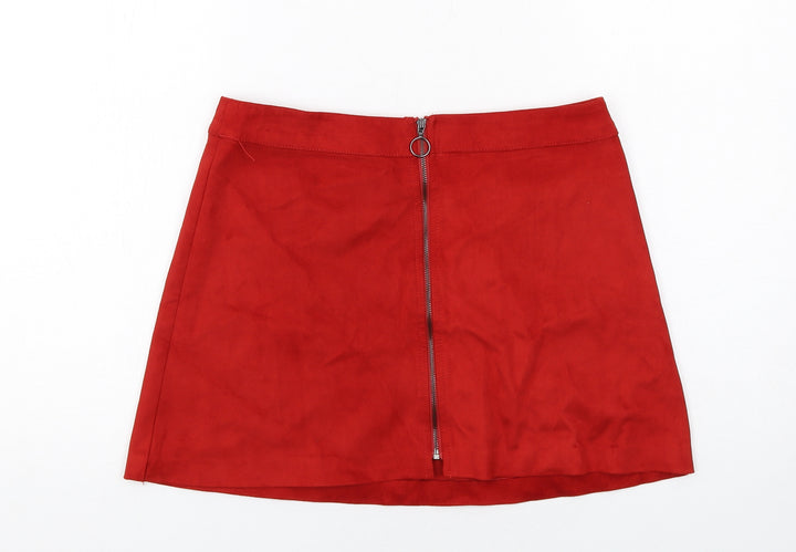 Zara Womens Red Polyester A-Line Skirt Size M Zip