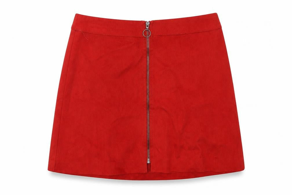 Front view of Zara women’s red polyester a-line skirt, size M, zip