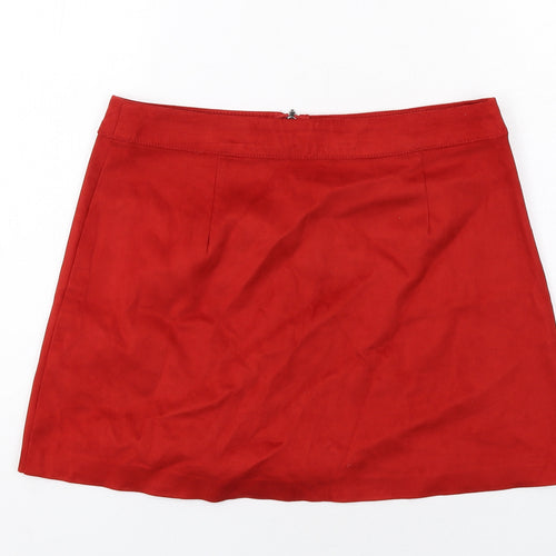 Zara Womens Red Polyester A-Line Skirt Size M Zip