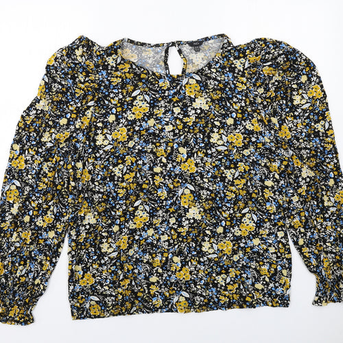 M&Co Womens Black Floral Viscose Basic Blouse Size 20 Round Neck