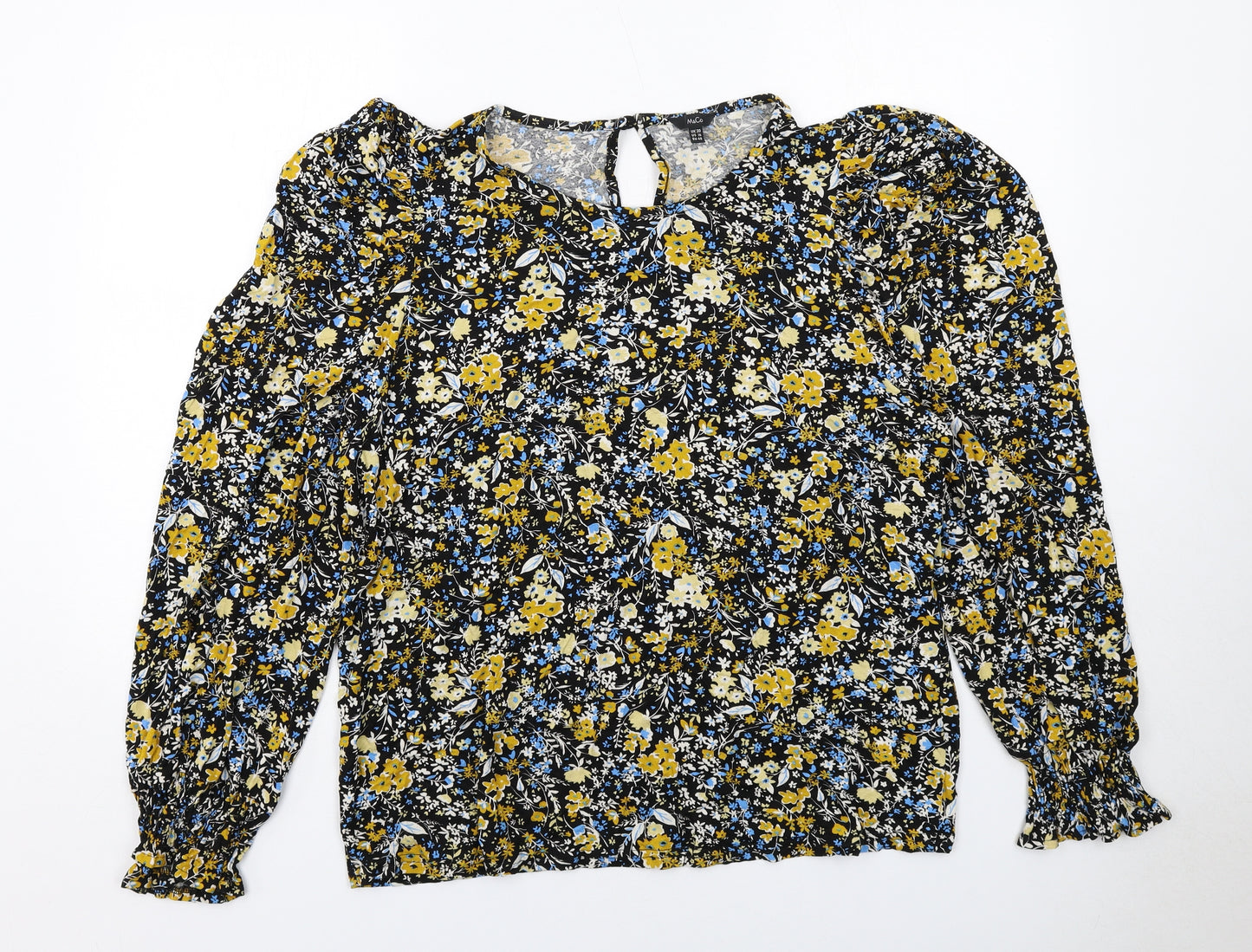 M&Co Womens Black Floral Viscose Basic Blouse Size 20 Round Neck