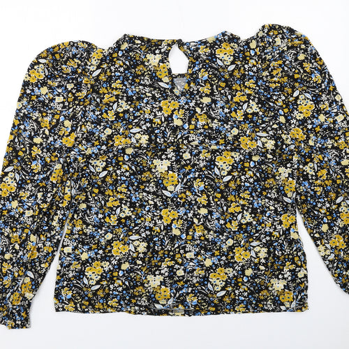 M&Co Womens Black Floral Viscose Basic Blouse Size 20 Round Neck