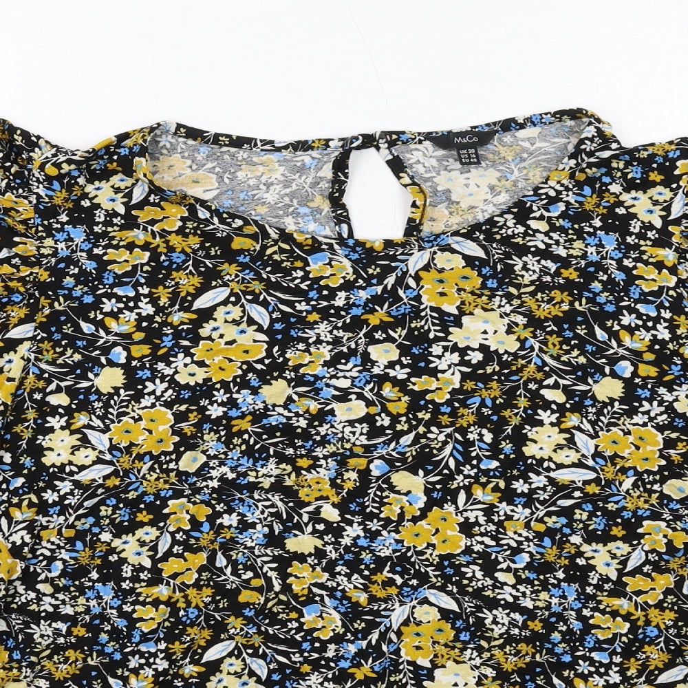 M&Co Womens Black Floral Viscose Basic Blouse Size 20 Round Neck