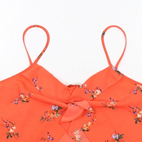 Oasis Womens Orange Floral Polyester Basic Tank Size 10 V-Neck