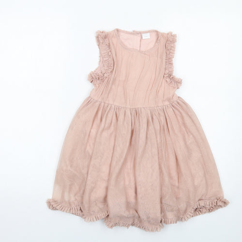 NEXT Girls Pink Polyester Fit & Flare Size 4-5 Years Boat Neck Button