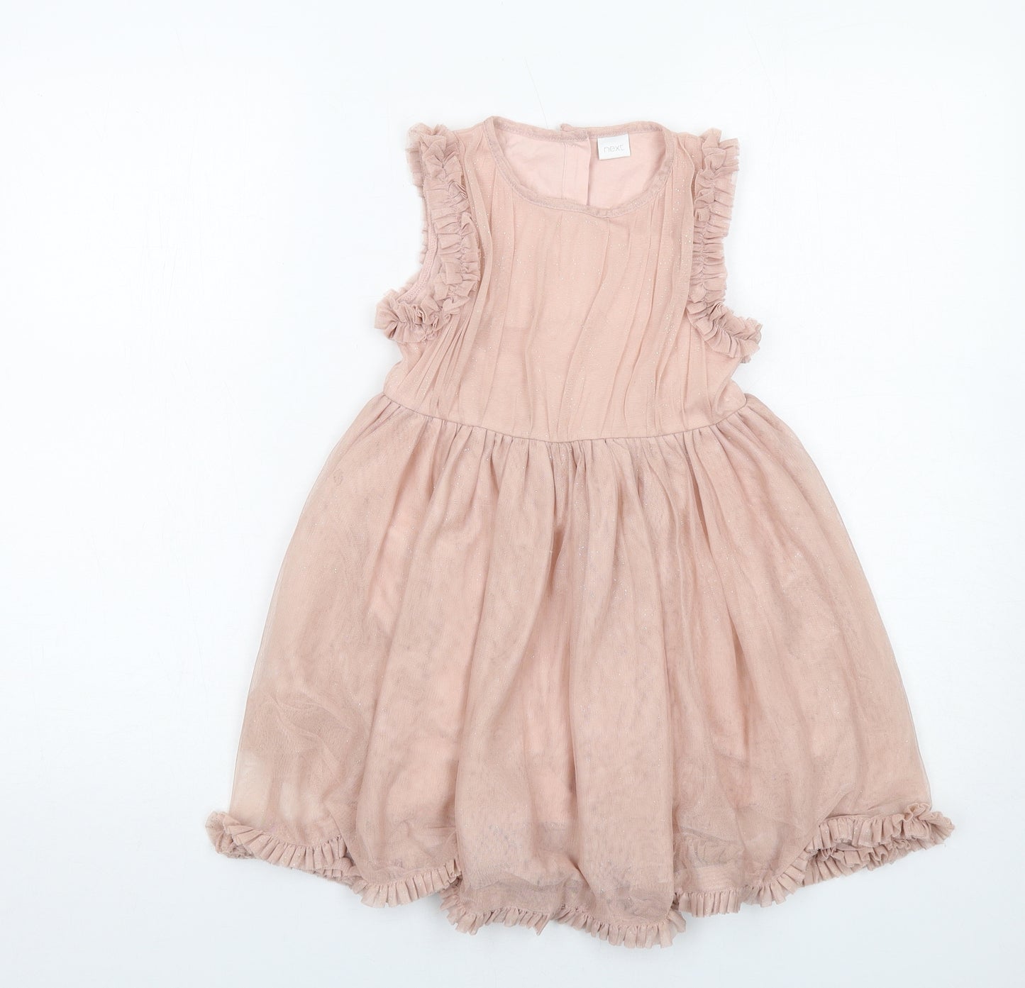 NEXT Girls Pink Polyester Fit & Flare Size 4-5 Years Boat Neck Button