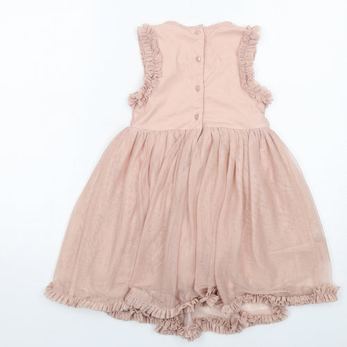 NEXT Girls Pink Polyester Fit & Flare Size 4-5 Years Boat Neck Button