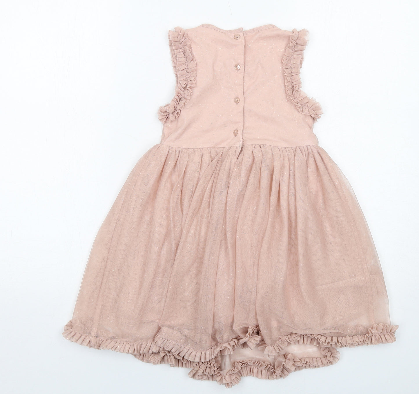 NEXT Girls Pink Polyester Fit & Flare Size 4-5 Years Boat Neck Button