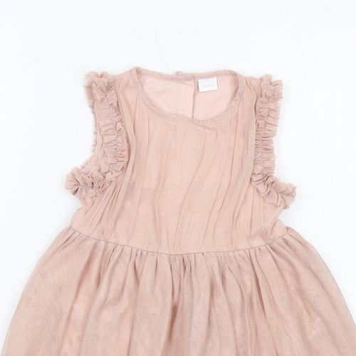 NEXT Girls Pink Polyester Fit & Flare Size 4-5 Years Boat Neck Button
