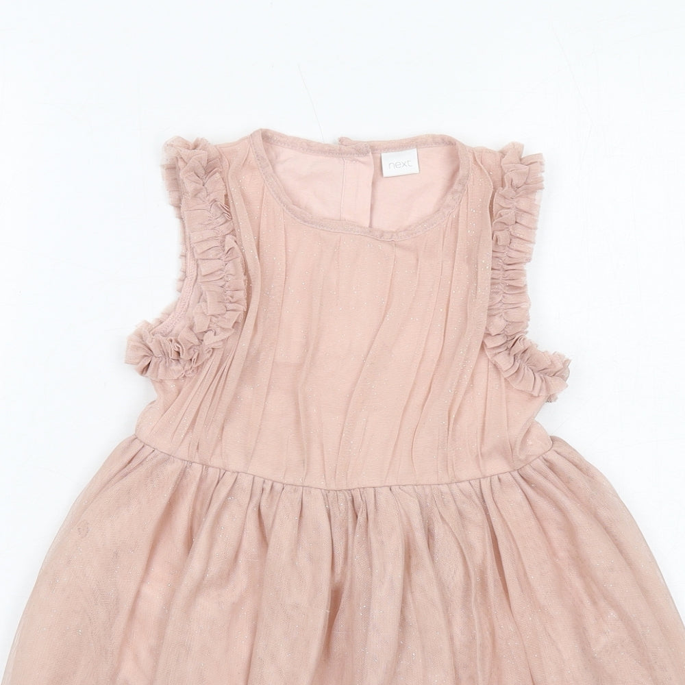 NEXT Girls Pink Polyester Fit & Flare Size 4-5 Years Boat Neck Button