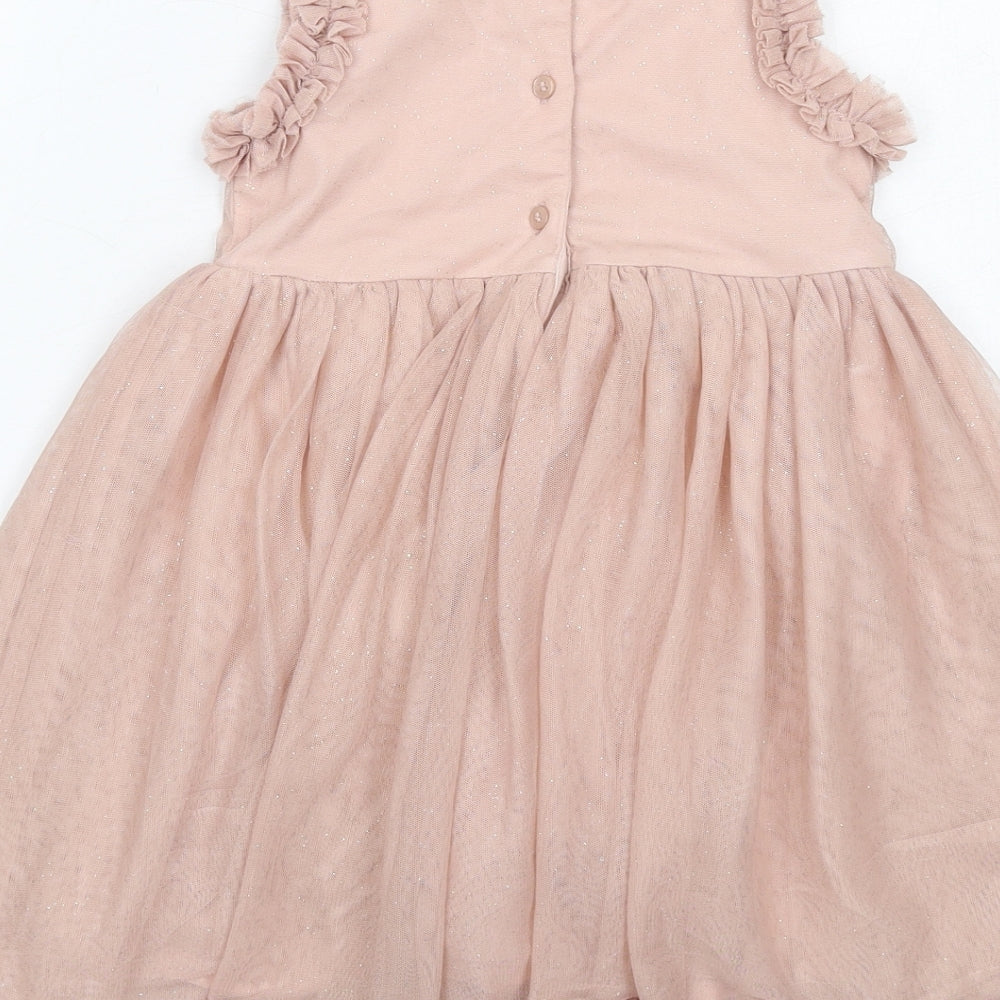 NEXT Girls Pink Polyester Fit & Flare Size 4-5 Years Boat Neck Button