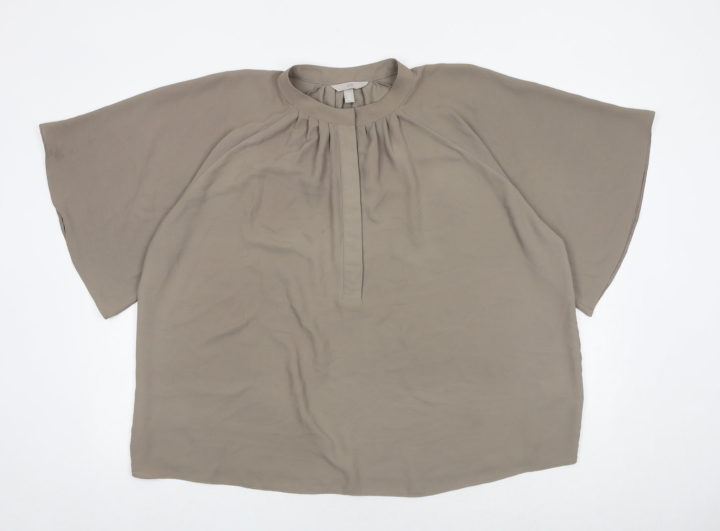 H&M Womens Brown Polyester Basic Blouse Size L Round Neck