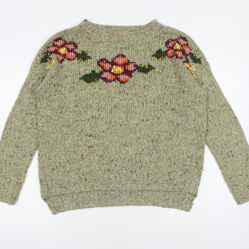 White Stuff Womens Multicoloured Round Neck Acrylic Pullover Jumper Size 12 - Flower Detail