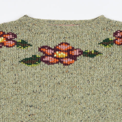 White Stuff Womens Multicoloured Round Neck Acrylic Pullover Jumper Size 12 - Flower Detail