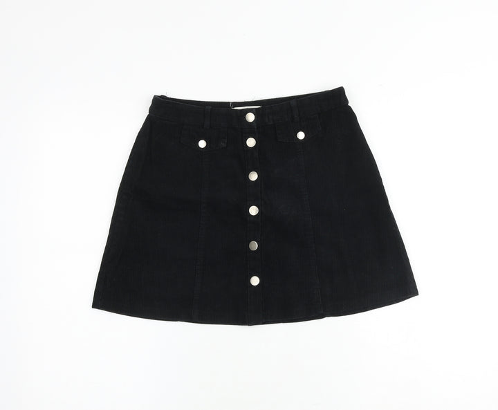 Cooperative Womens Black Cotton A-Line Skirt Size S Button