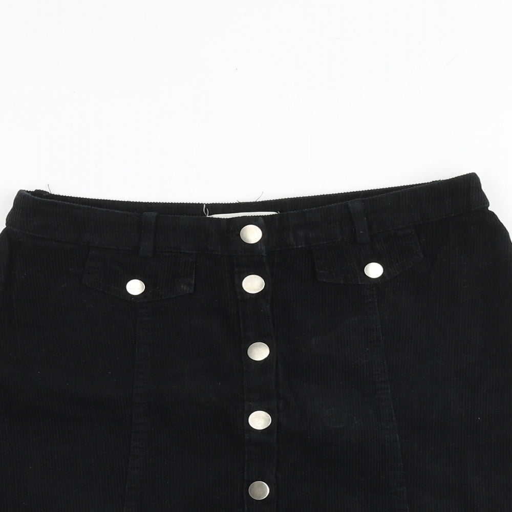 Cooperative Womens Black Cotton A-Line Skirt Size S Button