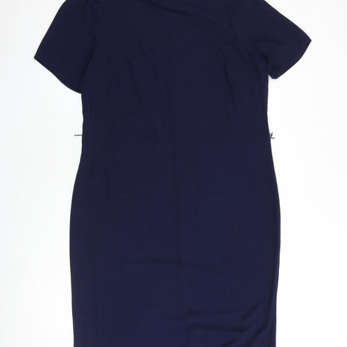 Very Womens Blue Polyester Pencil Dress Size 14 Mock Neck Button