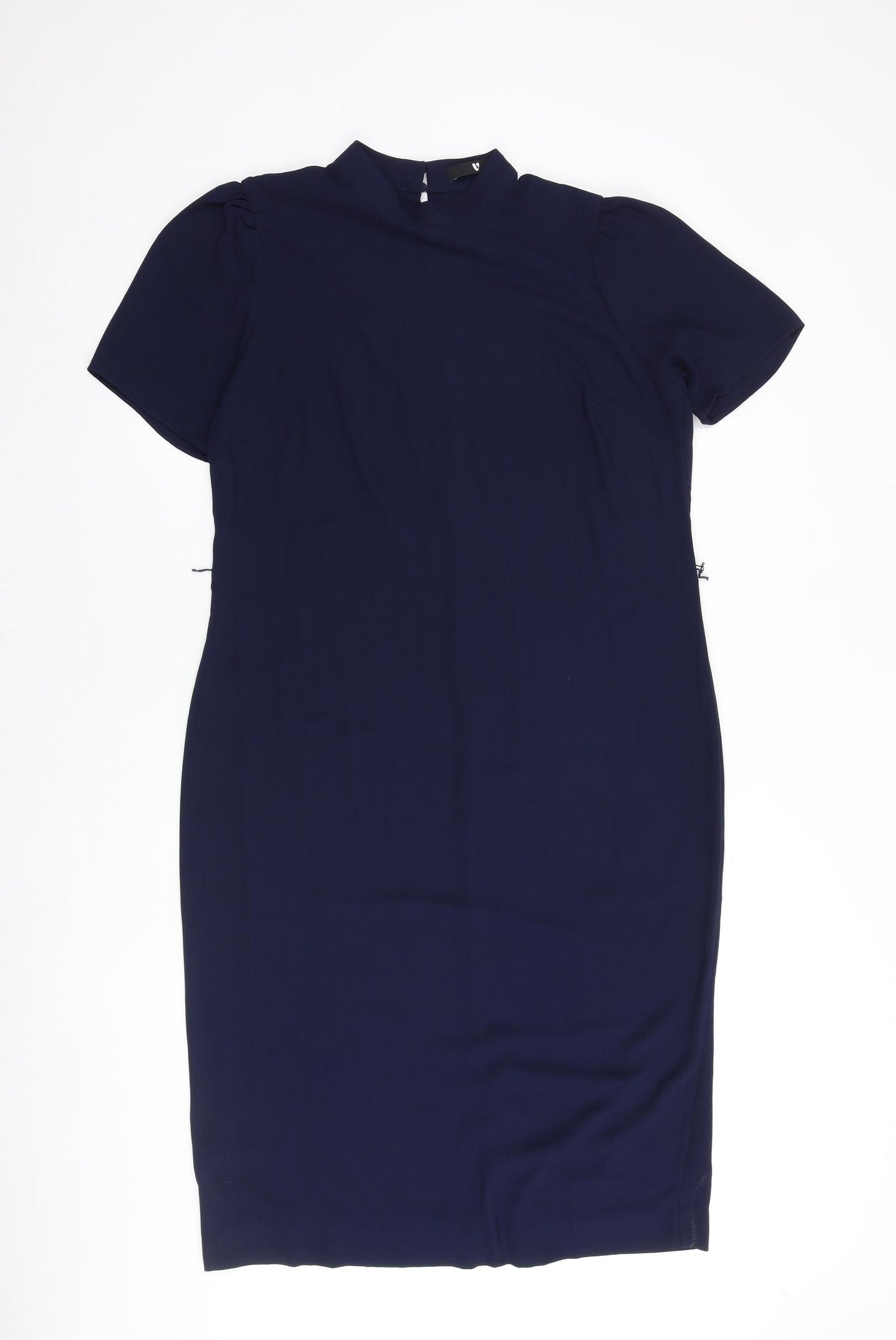 Very Womens Blue Polyester Pencil Dress Size 14 Mock Neck Button